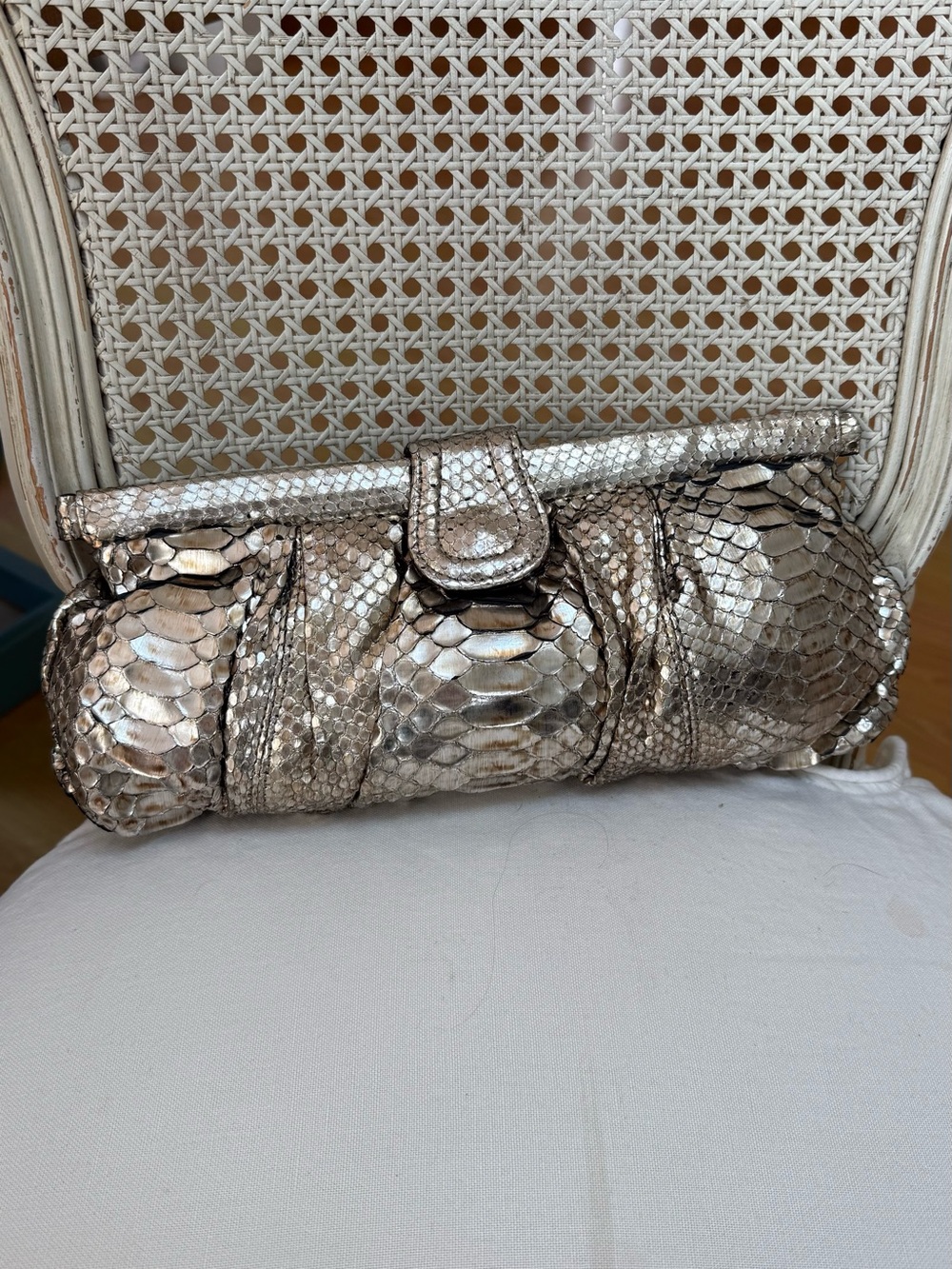 Metallic Python Evening Clutch - Silver